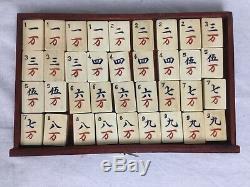 Antique Chinois Os & Bambou Mahjong Set Bois Sac De Transport, 148 117 Tuiles Sticks