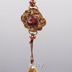Antique Chinois Perle Bracelet Qing Bois D'agar Jade Dynasty Spinelle Rouge