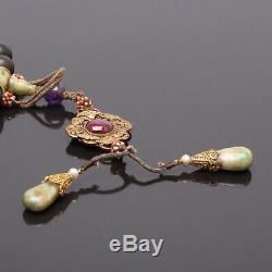 Antique Chinois Perle Bracelet Qing Bois D'agar Jade Dynasty Spinelle Rouge