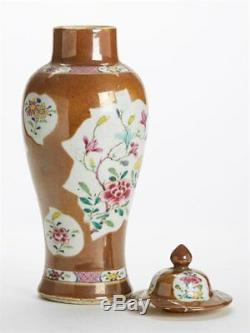 Antique Chinois Qing Batave Famille Rose Vase Lidded 18c
