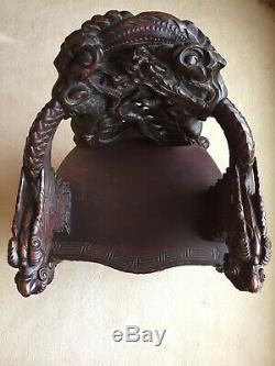 Antique Chinois Sculpté Dragon Nuage Chaise En Bois D'acajou