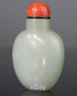 Antique Chinois Tabatière Jade Néphrite Blanc Sculpté Céladon Qing 18 19