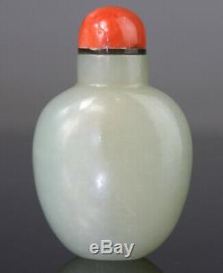 Antique Chinois Tabatière Jade Néphrite Blanc Sculpté Céladon Qing 18 19