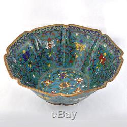 Antique Chinois Tardif Qing. Bol À Motif Floral Émail Cloisonné 1880-1900 10.5 W