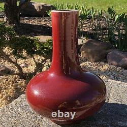 Antique Chinois Vase En Porcelaine Red Oxblood Glaze, Large, Sang De Boeuf
