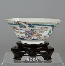 Antique Chinoise Famille Rose Porcelain Bowl Xianfeng Marque 19ème C, Stand And Box