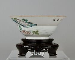 Antique Chinoise Famille Rose Porcelain Bowl Xianfeng Marque 19ème C, Stand And Box