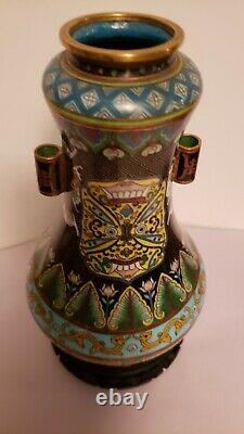 Antique Dynastie Archaïste Chinoise Cloisonne Hu Vase Flèche 19ème Siècle