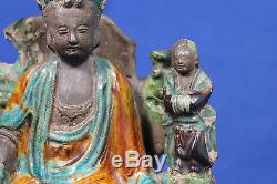 Antique Dynastie Ming Fin Sancai Chinois Figurine En Céramique Émaillée Guanyin 17ème