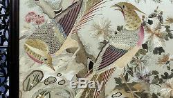 Antique Encadrée Chinois En Soie Brodée Panneau Mural Suspendu Broderie Chine Art
