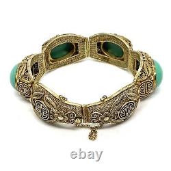 Antique Exportation Chinoise Sterling Silver Filigree Turquoise Bracelet. 7