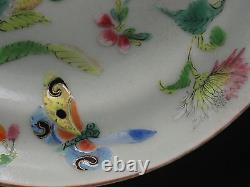 Antique MID 19 C Chinois Celadon Émaillé Famille Rose Plaque De Porcelaine