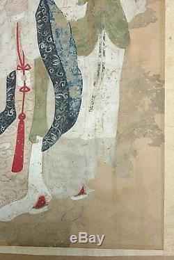 Antique Ming 21in Chinois Ou Qing Guan Yin Immortal Rouleau De Peinture Pour Restaurer