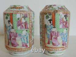Antique Porcelaine Chinoise Export Pair Jars Canton Famille Rose Médaillon 19ème C