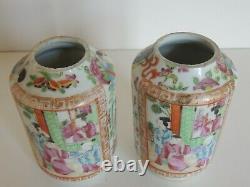 Antique Porcelaine Chinoise Export Pair Jars Canton Famille Rose Médaillon 19ème C