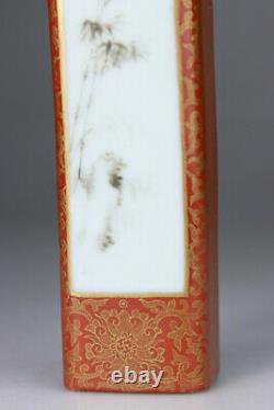 Antique Porcelaine Chinoise Famille Rose Weight Gilt Qianlong Mark Vase 19ème