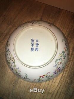 Antique Porcelaine Émaillée Soucoupe Chinoise Tongzhi 6 Caractères Mark
