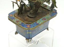 Antique Qing Chinois Cloisonné Jardinière Avec Jade Fleur Arbre