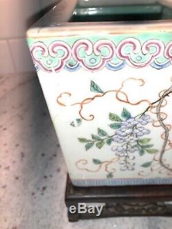 Antique République Chinoise Famille Rose Porcelaine Planters D'or Faisans Oiseaux