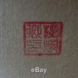 Antique Signé Écran Peint Chinois Pliant Soie 4 Mains Panneau Paravent