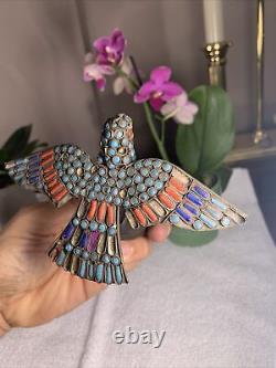 Antique Vintage Chinese Bird Animal Figurine Enamel Sur Metal Bird Rare Beauté