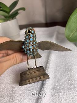Antique Vintage Chinese Bird Animal Figurine Enamel Sur Metal Bird Rare Beauté