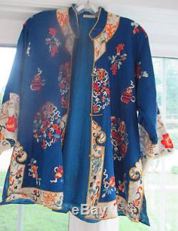 Antique Vintage Chinois Kimono Robe Toute Soie Brodé Sz M / L Pristine