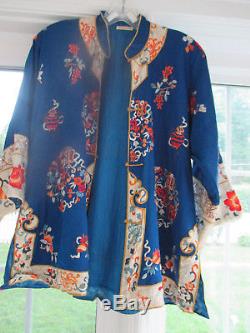 Antique Vintage Chinois Kimono Robe Toute Soie Brodé Sz M / L Pristine