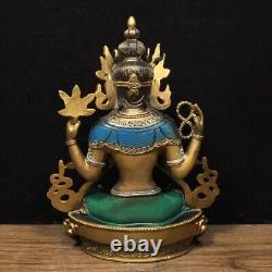 Antique chinois en cuivre pur peint quatre bras Guanyin