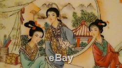 Antiquité 19c Porcelaine Chinoise Peinte À La Main Famille Verte Plaque Trois Femmes