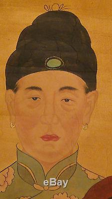 Antiquité 19c Rare Aquarelle Chinoise Défilement Long Peintureemperor Et Sa Famille