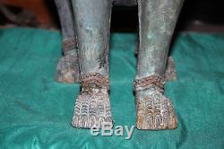 Antiquité Chinoise Cambodge Asiatique Khmer Lion Foo Chien-bronze Métal-grand-bouddhiste