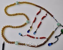 Antiquité Chinoise Chine Couleur Qing Peking Glass Court Collier Perle 1900