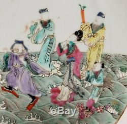 Antiquité Chinoise Emaux De Daoguang Doucai Famille Rose Plate 8 Immortels