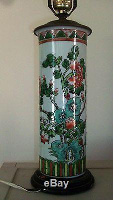 Antiquité Porcelaine Chinoise Famille Vert Vase Chapeau Pied Lampe Export 19ème Siècle