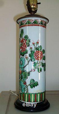 Antiquité Porcelaine Chinoise Famille Vert Vase Chapeau Pied Lampe Export 19ème Siècle