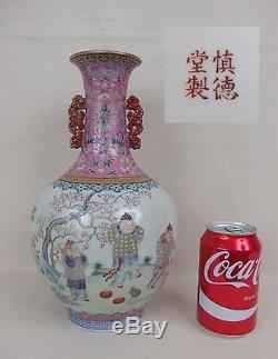 Antiquité Vase Chinois Porcelaine Rose Famille W Shen De Tang Mark Daoguang 19ème