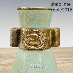 Antiquités Chinoises Porcelaine Chant Dynastie Ru Porcelaine Incrusté Bouteille D'argent