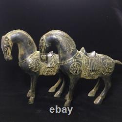 Antiquités - Une paire de belles vieilles statues de chevaux en cuivre chinois
