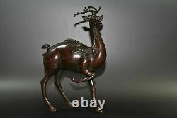 Antiquités chinoises Statue de cerf exquise en cuivre faite à la main 17119