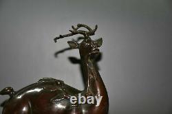 Antiquités chinoises Statue de cerf exquise en cuivre faite à la main 17119