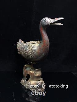 Antiquités chinoises de l'ère Qianlong Statue de canard en cuivre pur fait main Brûleur d'encens