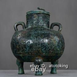 Antiquités chinoises de la période de la dynastie des Han : bronzes avec motif de phénix sur un trépied Ding.