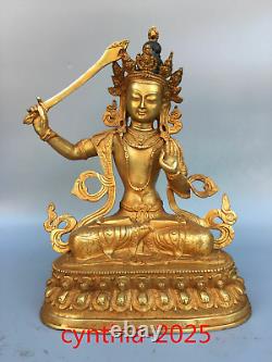 Antiquités chinoises du Tibet Bouddhisme Cuivre pur doré Manjusri Bodhisattva Bouddha