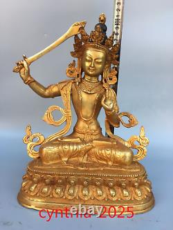Antiquités chinoises du bouddhisme tibétain : Manjusri Bodhisattva Bouddha en cuivre pur doré.
