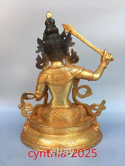 Antiquités chinoises du bouddhisme tibétain : Manjusri Bodhisattva Bouddha en cuivre pur doré.