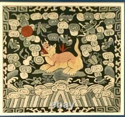 Art de broderie chinoise du chien Foo Lion gardien encadré Décor oriental antique