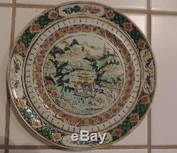 Assiette En Porcelaine Chinoise Ancienne Famille Vert Paysage 18ème 19ème Siècle Export