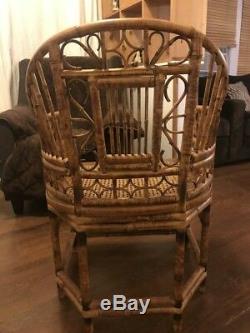Bamboo Chair Chippendale Vintage One 1 Single Chinese Fauteuil Antique Des Années 60 Brun