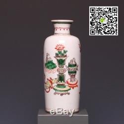 Beau Vase Chinois Famille Verte Rouleau, 18ème, Époque Kangxi, Antiquités